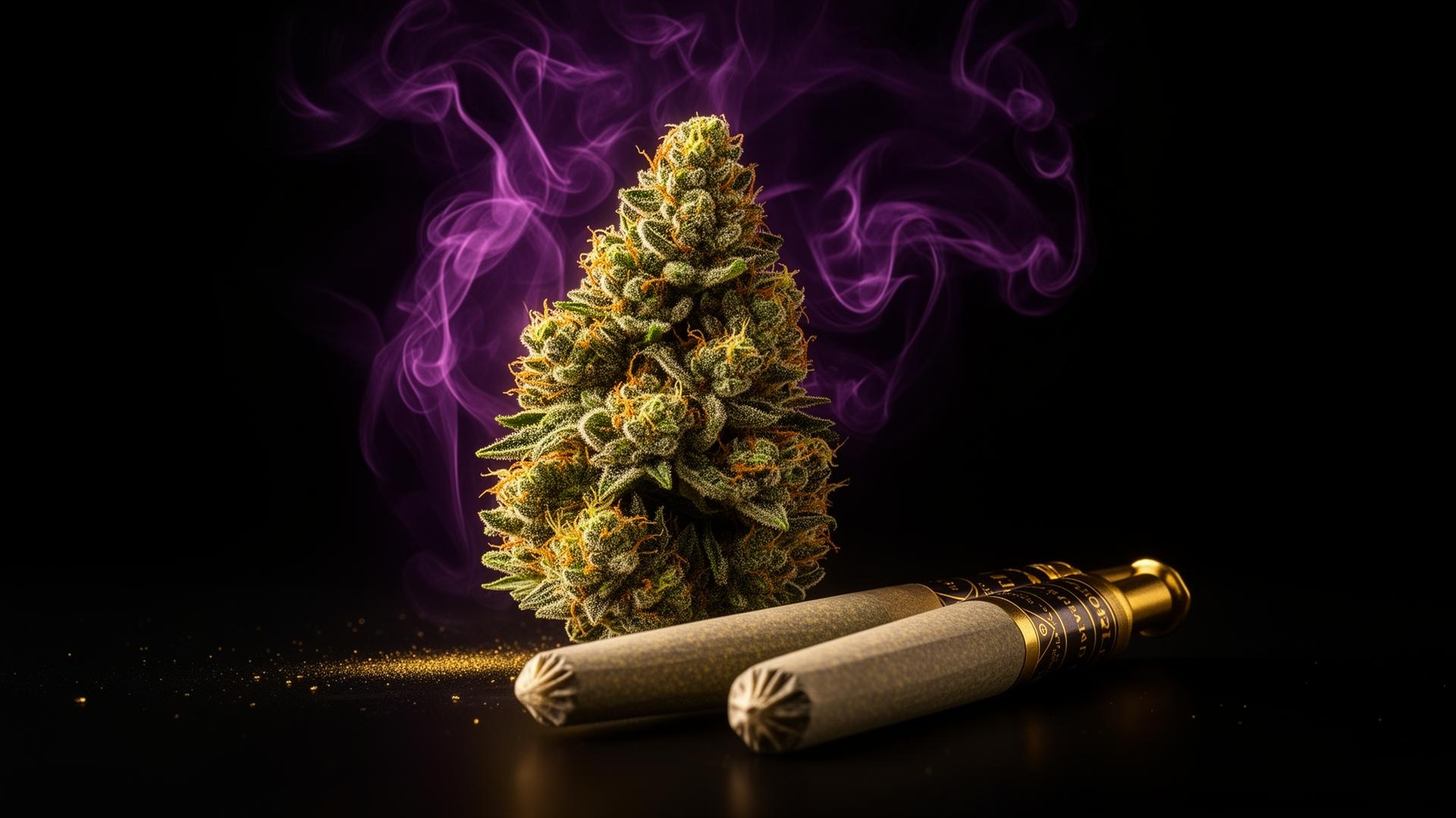 Premium cannabis flower with purple smoke